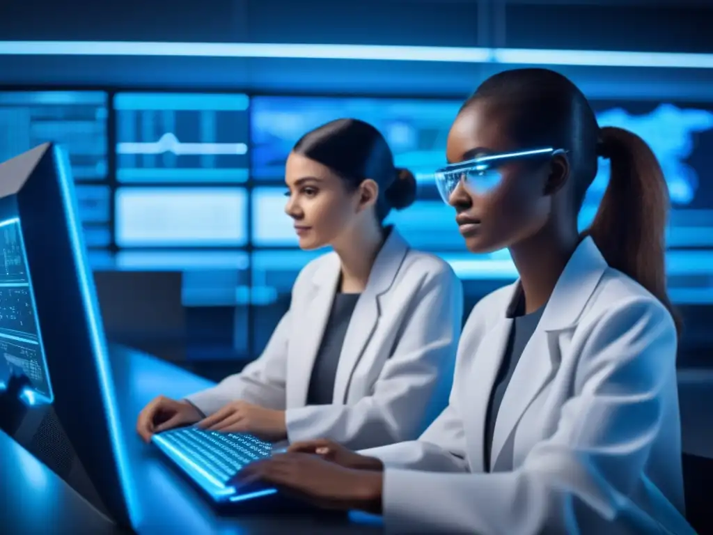 Mujeres científicas en laboratorio moderno Acciones afirmativas para mujeres universitarias en laboratorio de ciencias