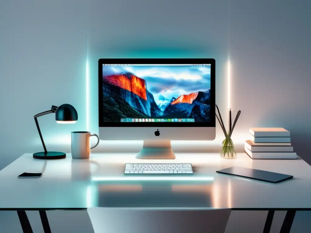Escritorio futurista organizado para admisiones universitarias Planificación admisiones universitarias cursos online: Escena minimalista y moderna con escritorio futurista de vidrio, gadgets y calendario digital