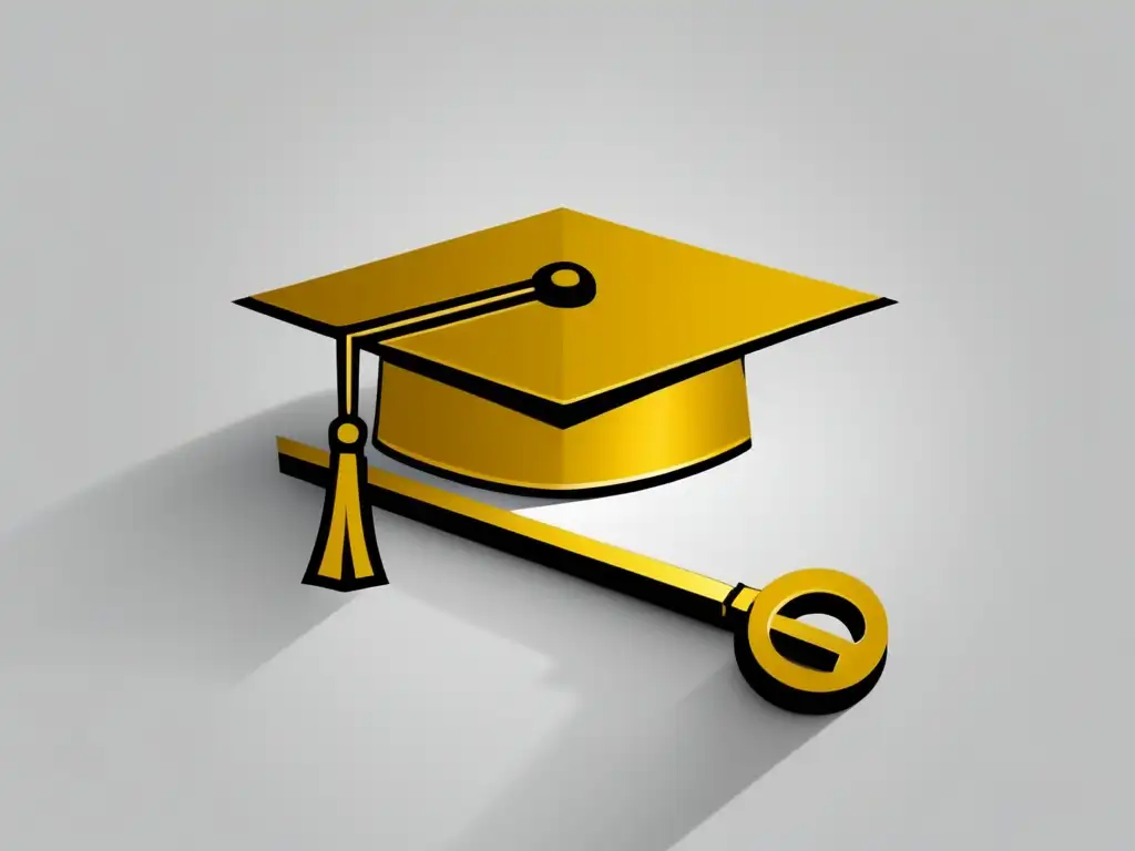 Graduación: clave dorada, acceso a la educación Guía admisiones universitarias: Graduación minimalista con gorro y llave dorada, simbolizando oportunidades y conocimiento en un diseño moderno