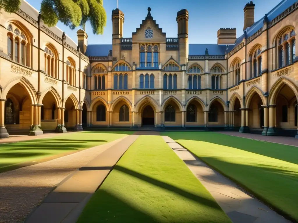 Majestuoso edificio histórico de la Universidad de Melbourne Admisiones universitarias en Melbourne: Tradición y modernidad combinadas en la Universidad de Melbourne