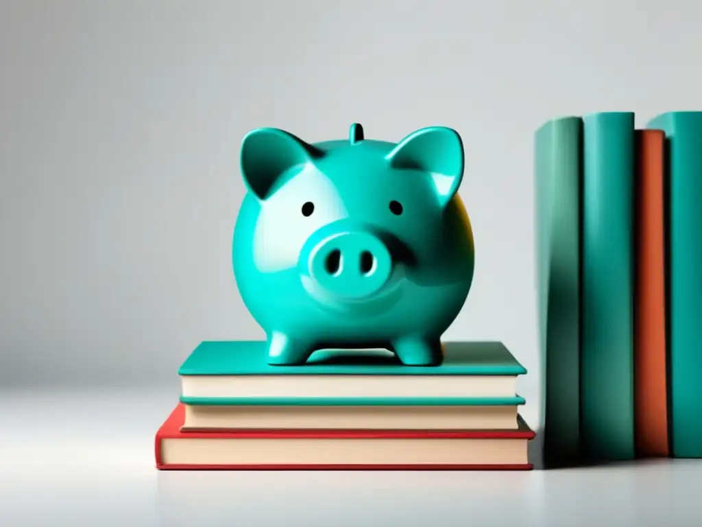 Alcancía minimalista sobre libros Una alcancía minimalista sobre libros, simbolizando financiamiento para estudios universitarios en el extranjero