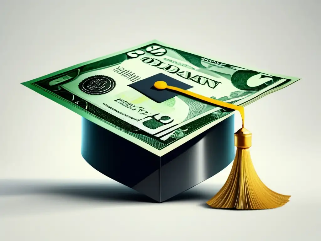 Gorro de graduación hecho de billetes de dinero Alternativas financiamiento educativo becas Universidad - Graduación con gorro de dinero bills en fondo blanco