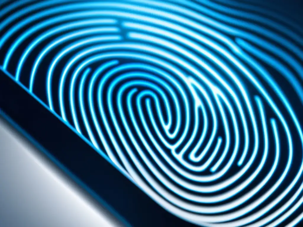Escáner de huellas dactilares de alta tecnología Tecnología antifraude en admisiones universitarias con escáner de huellas dactilares iluminado en azul, reflejando tecnología avanzada y confianza