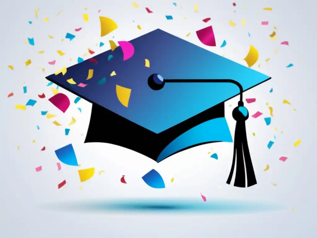 Celebración de la graduación con confeti Asesoría admisiones universitarias: gorro de graduación flotante con confeti colorido