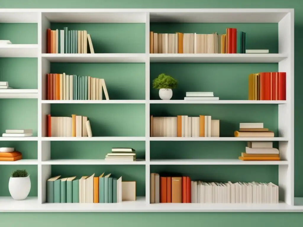 Estante minimalista con libros organizados Asesoría universitaria para padres: moderna estantería minimalista con libros organizados