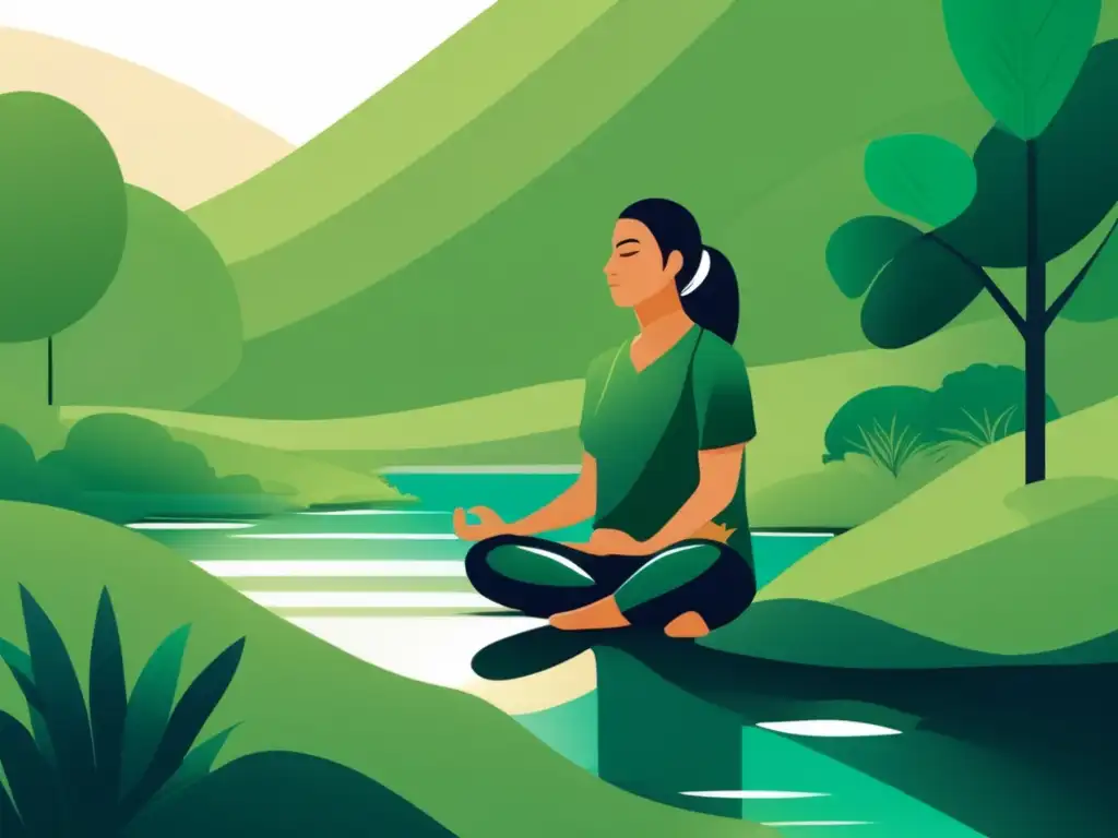 Atleta meditando en la naturaleza Atleta universitario en entorno natural, practicando estrategias de relajación y concentración