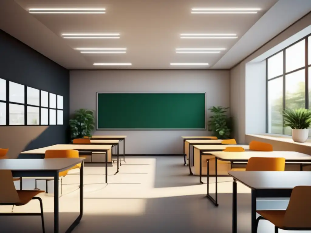 Aula moderna y minimalista con estudiantes concentrados Aula moderna para cursos preparatorios universitarios