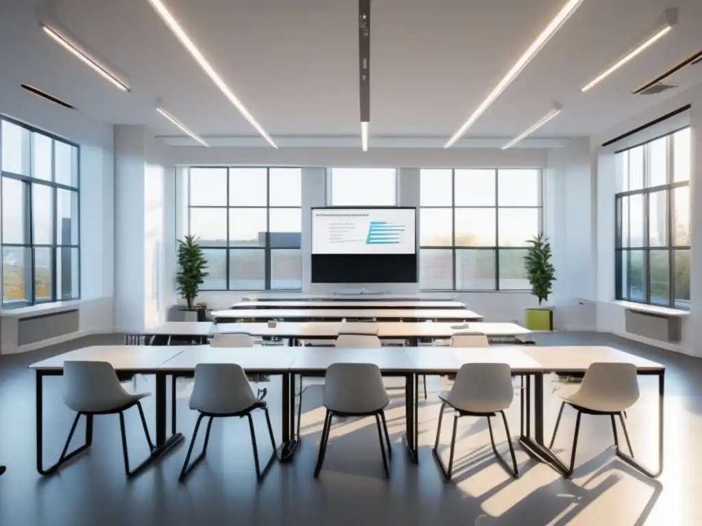 Aula moderna y minimalista con enfoque en admisiones universitarias Aula moderna con estrategias de admisión universitaria actualizadas