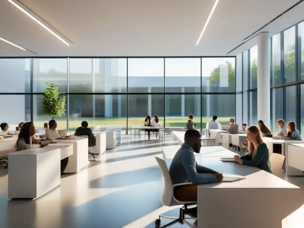 Aula moderna con luz natural y estudiantes Aula moderna con estudiantes y préstamos estudiantiles en moneda extranjera