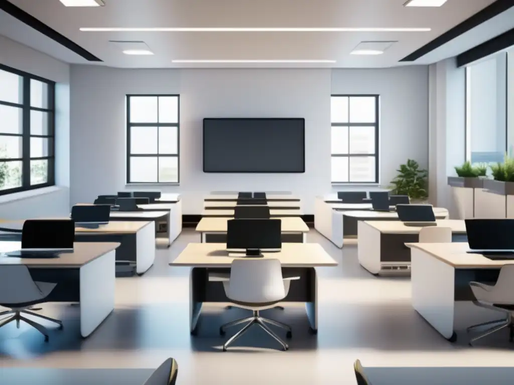 Aula moderna con exámenes digitales Aula moderna con exámenes digitales personalizados y ambiente tranquilo