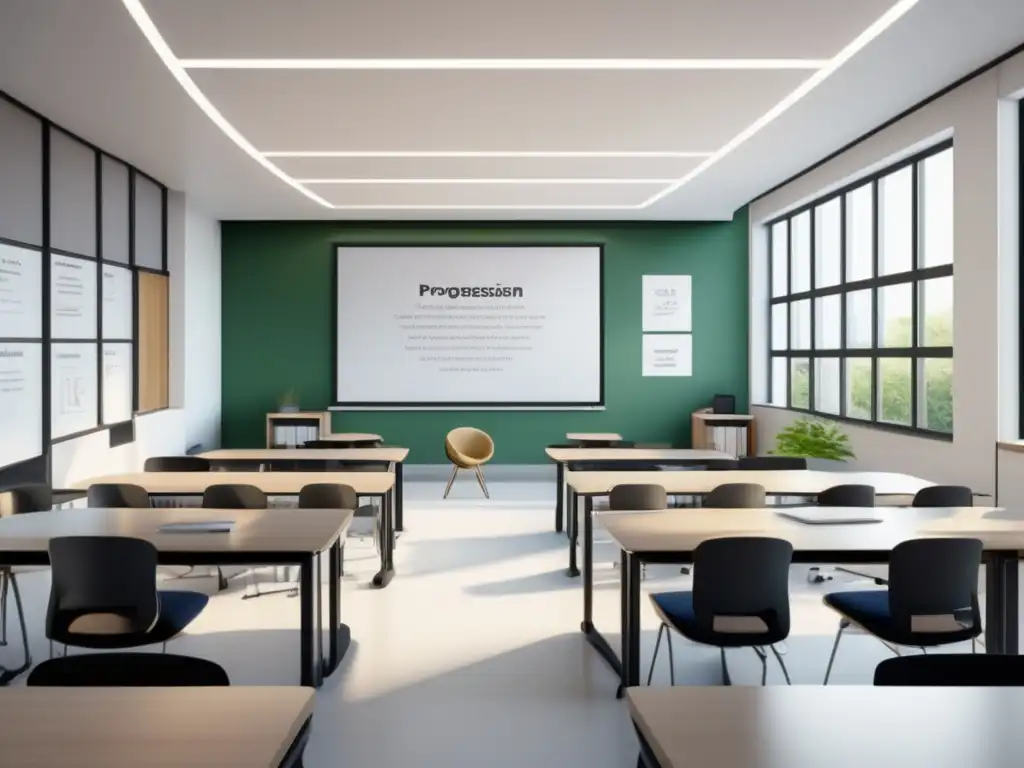 Aula moderna y luminosa: Carreras sin cortapisas Aula moderna con luz natural, mobiliario minimalista y ventanas amplias
