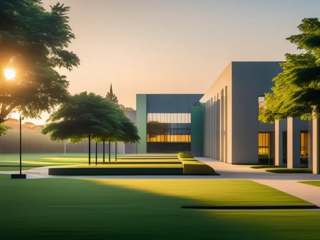 Universidad serena al amanecer Beneficios del mindfulness en admisiones universitarias: Campus universitario moderno al amanecer