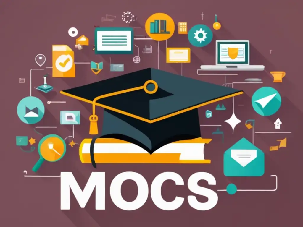 Oportunidades educativas con MOOCs Beneficios de MOOCs en admisiones universitarias con diseño minimalista y símbolos representativos de diferentes campos de estudio