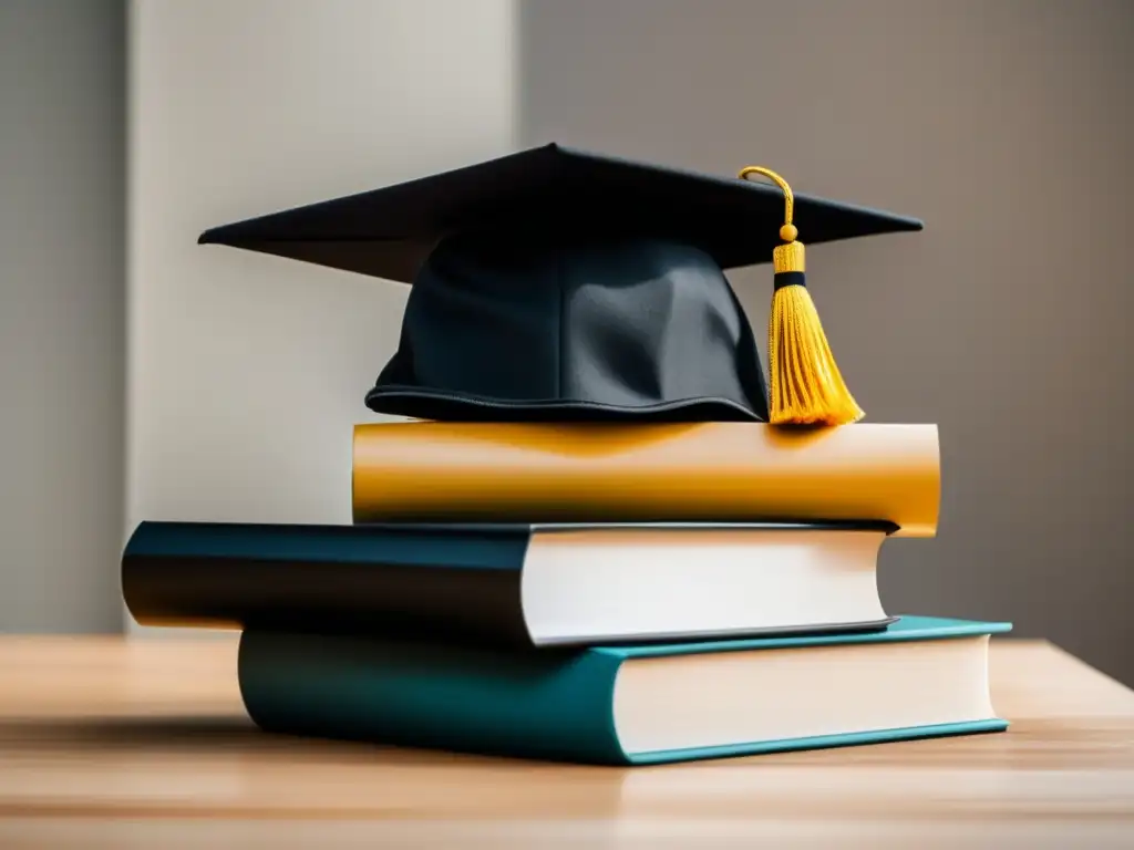 Símbolo de becas universitarias Beneficios de las becas universitarias: Graduación elegante con libros, simbolizando éxito académico y oportunidades