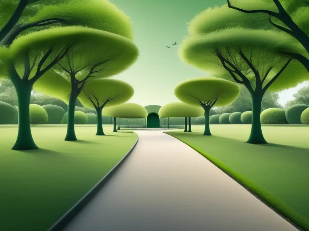 Parque verde sereno Beneficios del ejercicio físico en admisiones: parque verde y tranquilo con sendero sereno, árboles y cielo azul