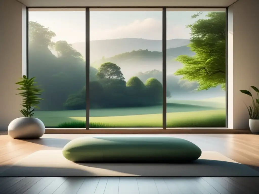 Habitación minimalista con vistas relajantes Beneficios de combinar meditación y estudios universitarios en un ambiente minimalista y sereno