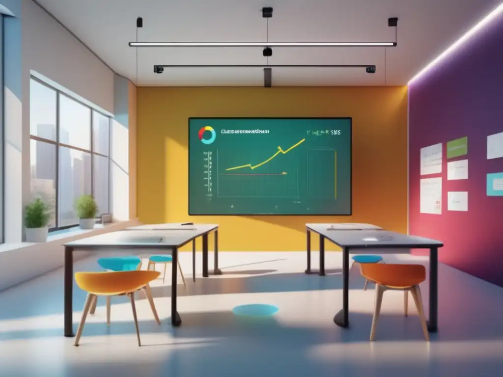 Aula virtual moderna y minimalista Beneficios de plataformas virtuales para estudiantes internacionales: aula virtual moderna y minimalista con estudiantes colaborando