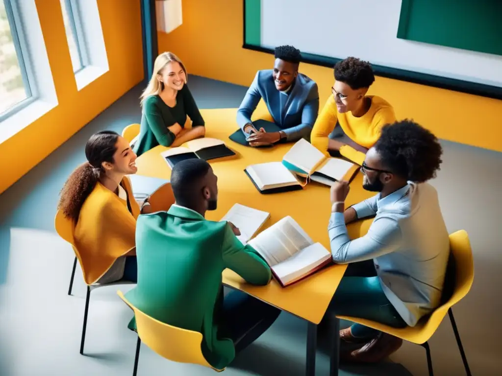 Aula multicultural de estudiantes en discusión Beneficios programas intercambio estudiantes internacionales en aula multicultural