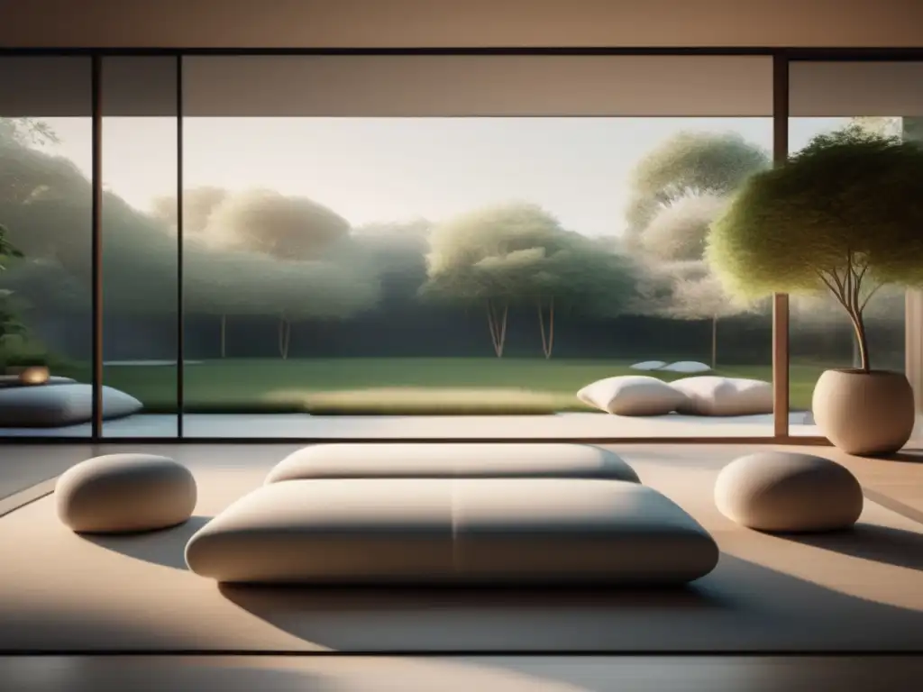 Espaciosa habitación minimalista con vista al jardín tranquilizador Beneficios de la respiración consciente en pruebas de admisión