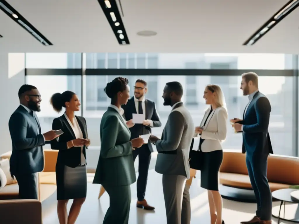Profesionales en evento de networking Beneficios universitarios en la carrera: profesionales networking en evento, intercambio de tarjetas, diversidad, interacciones