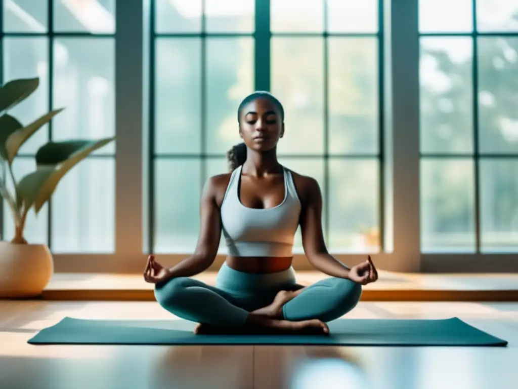 Estudiante universitario en práctica de yoga y meditación Beneficios del yoga para estudiantes universitarios: Estudiante en meditación, sereno y concentrado