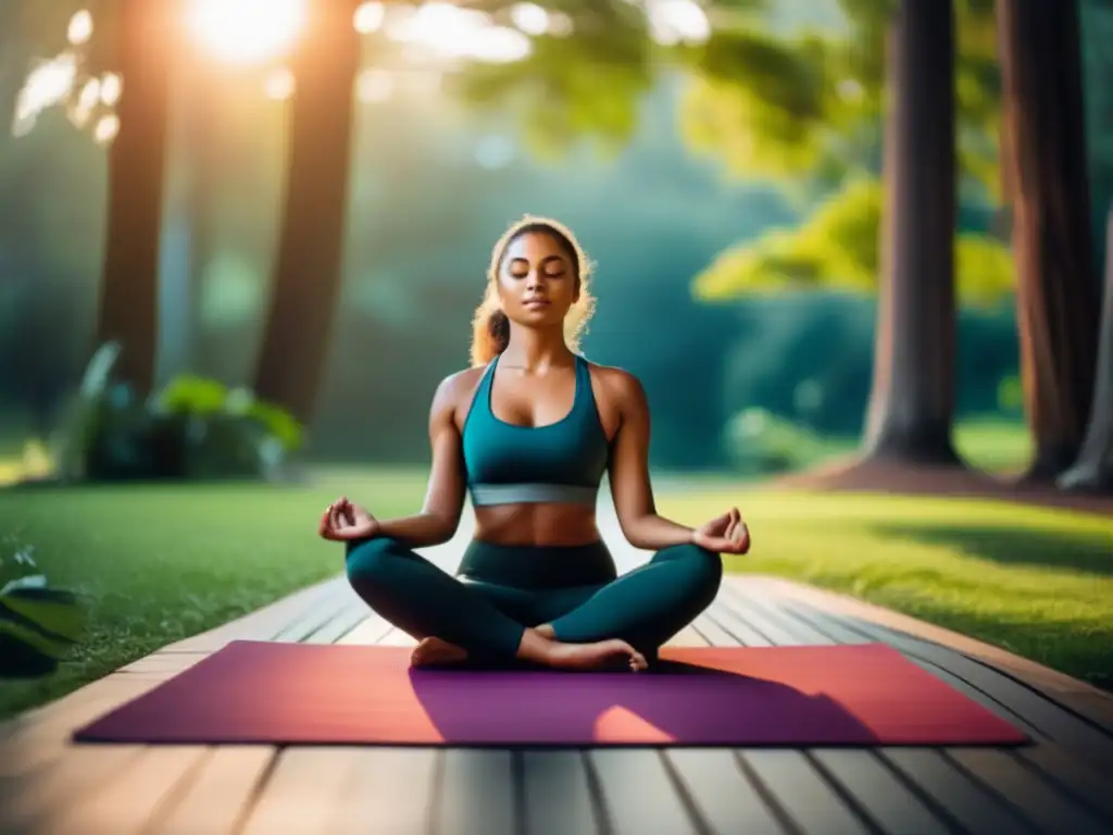 Estudiante universitario encuentra paz y bienestar con yoga y meditación Beneficios del yoga para estudiantes universitarios en un entorno natural sereno