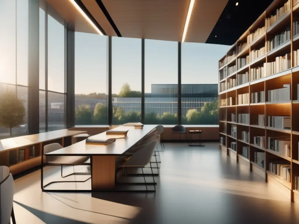 Biblioteca moderna con vista a la ciudad Biblioteca moderna con vista a la ciudad europea