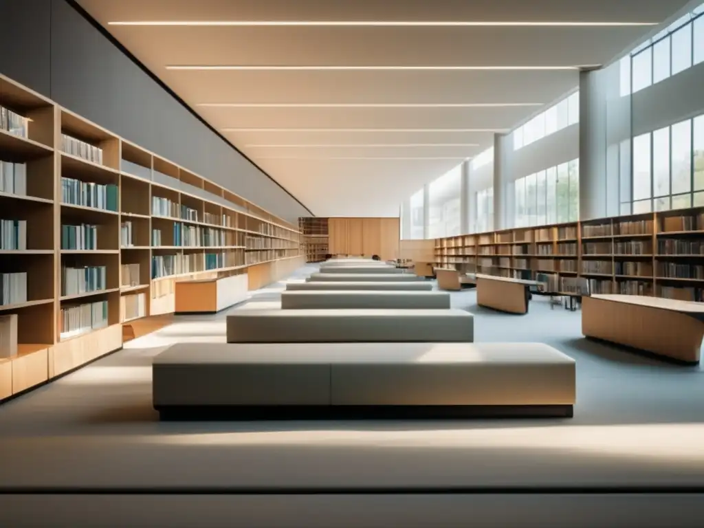 Biblioteca universitaria minimalista y tranquila Biblioteca universitaria con diseño minimalista y tranquilidad, beneficios del mindfulness en admisiones universitarias