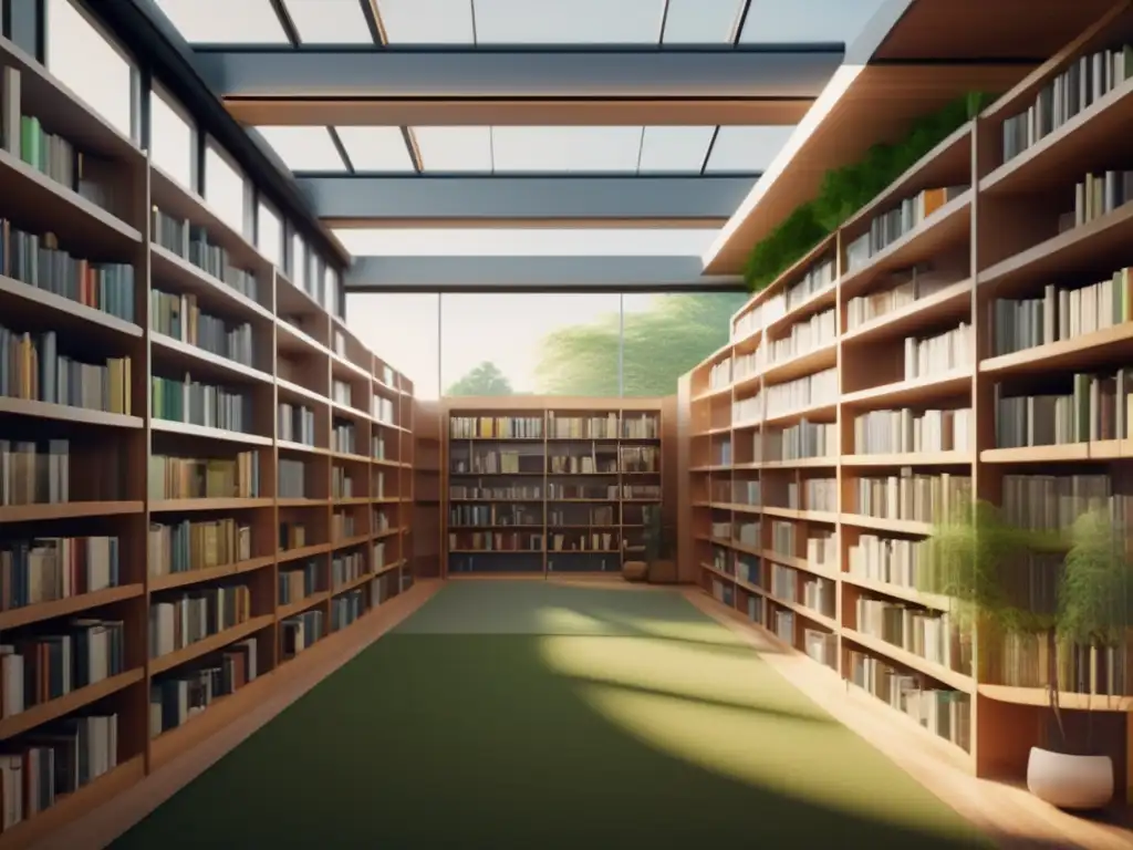 Biblioteca minimalista con vistas panorámicas Biblioteca universitaria: Recursos ocultos y ambiente moderno