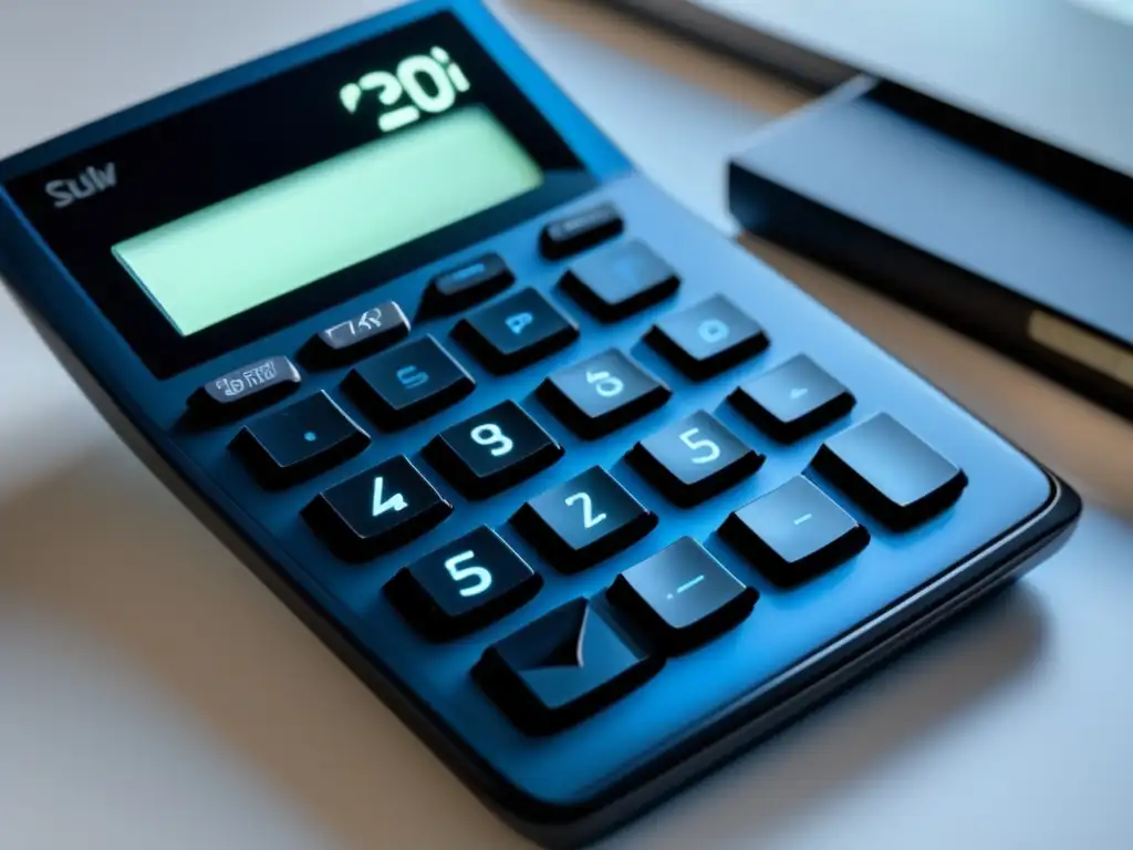 Calculadora negra minimalista Calculadora negra moderna y minimalista en fondo blanco, exalta la importancia práctica constante de las matemáticas en exámenes de admisión