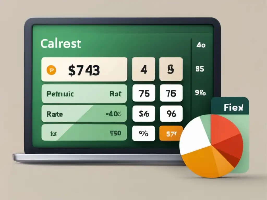 Calculadora moderna con pantalla dividida y gráficos Calculadora de préstamos estudiantiles: comparación de tasas fijas y variables, capitalización de intereses, estética minimalista