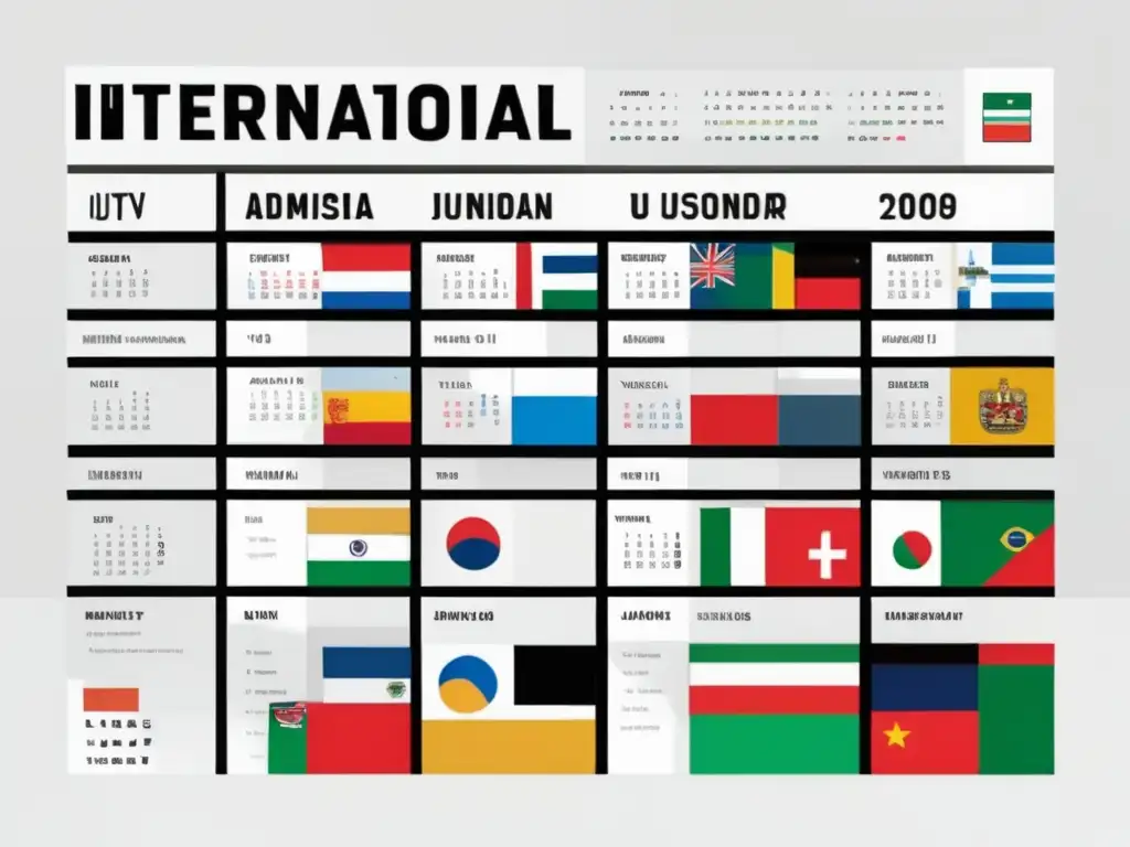Calendario universitario internacional Calendario admisiones internacionales universitarias con logos de universidades y fechas límite