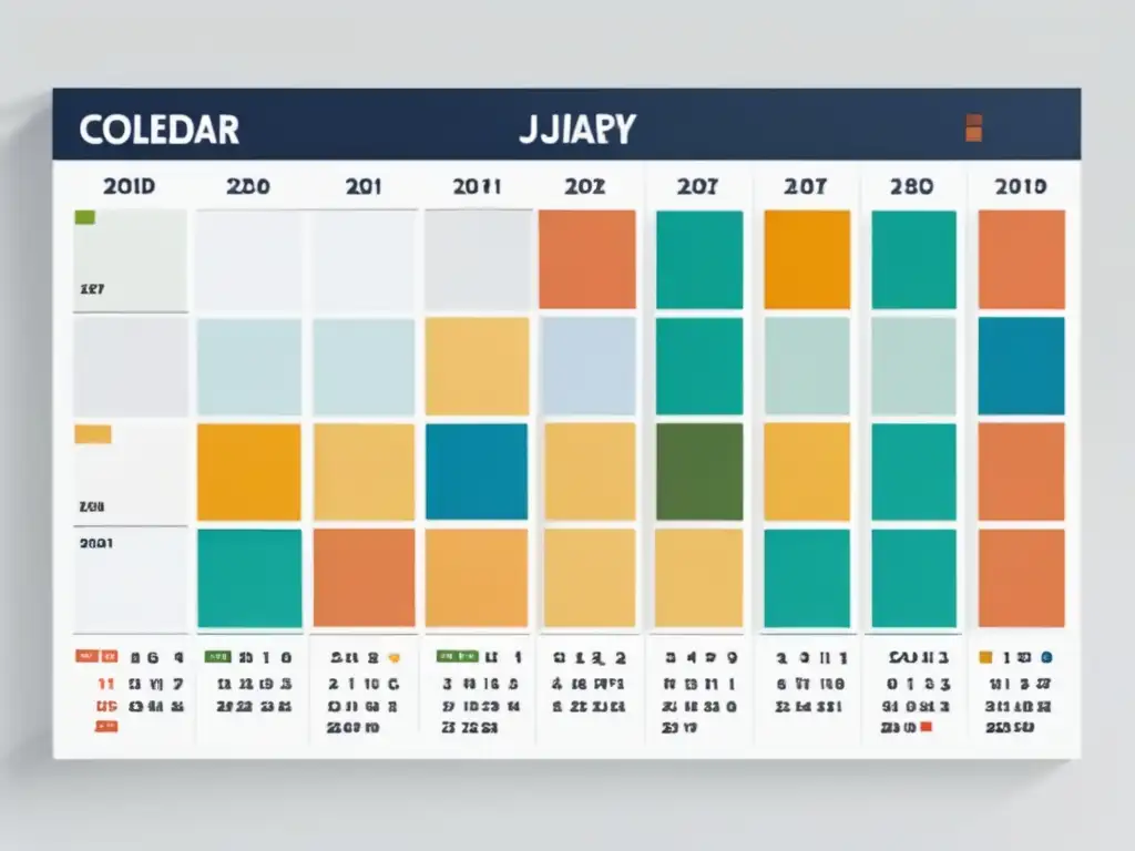 Calendario minimalista y moderno con bloques de colores para cursos Calendario moderno con colores para gestionar carga académica