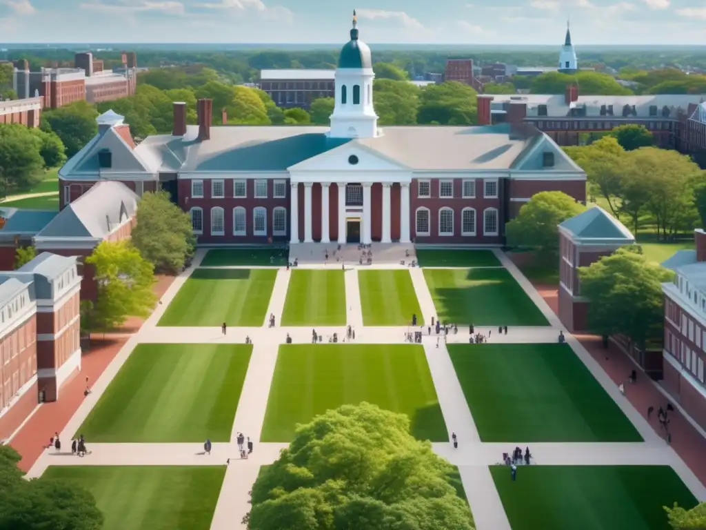 Harvard University: Campus histórico y académico Campus histórico de Harvard en un día soleado - Proceso de admisión universidades