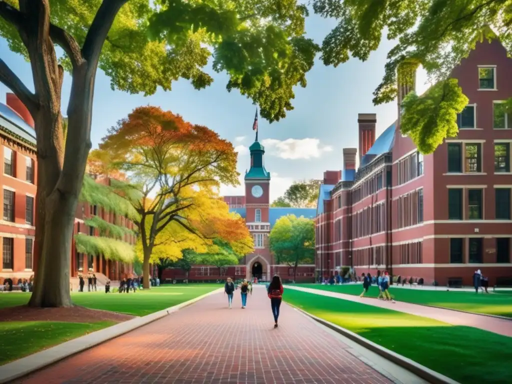 Campus de la Universidad de Pennsylvania Campus Universidad de Pennsylvania: arquitectura roja, estudiantes y follaje otoñal