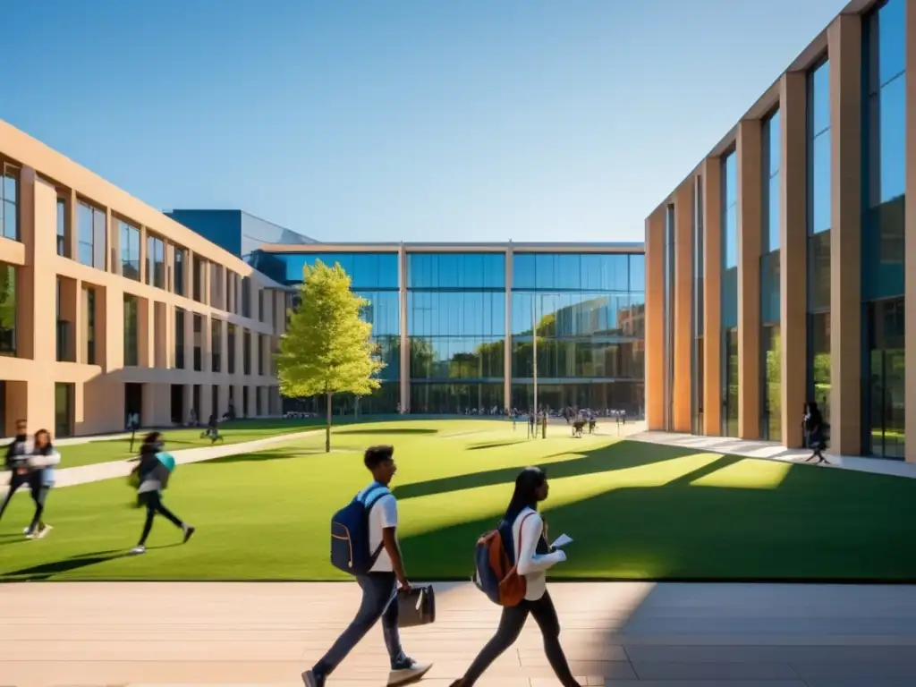 Campus universitario moderno y vibrante Campus universitario con arquitectura contemporánea y estudiantes activos
