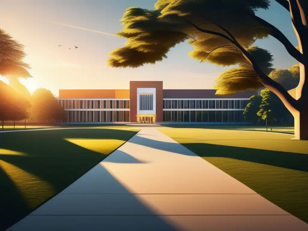 Campus universitario moderno al atardecer Campus universitario al atardecer - Estrategias reducir costos admisiones universitarias
