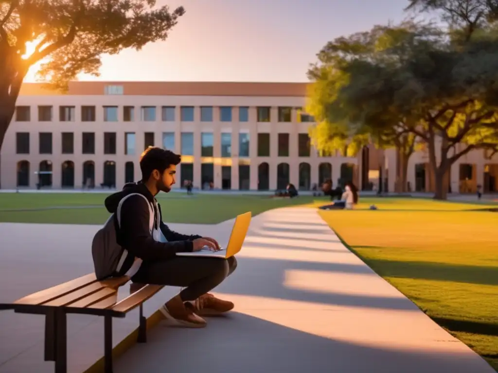 Estudiantes universitarios en acción Campus universitario al atardecer con estudiantes destacados - Consejos para obtener becas universitarias