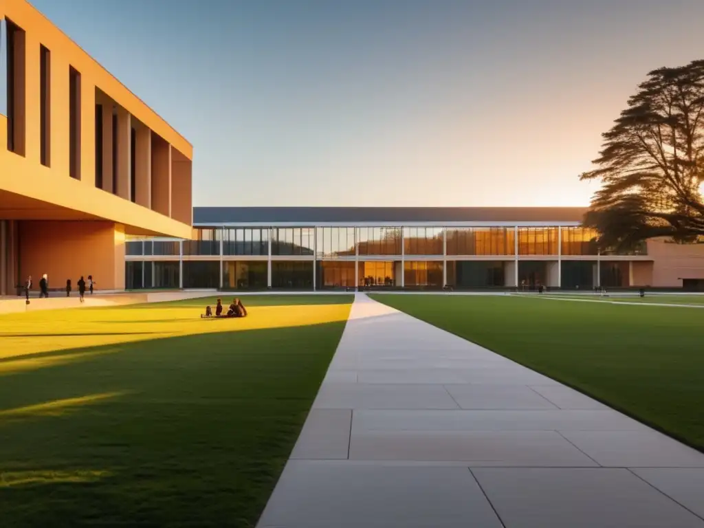 Campus universitario al atardecer Campus universitario al atardecer, con estudiantes y arquitectura contemporánea