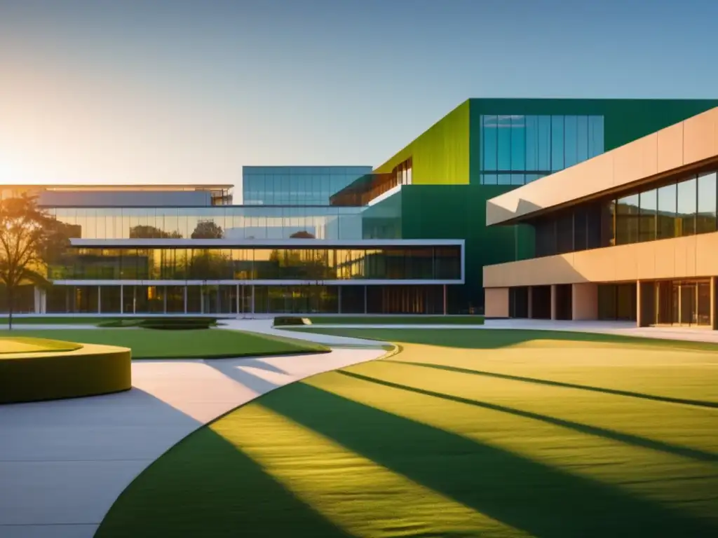 Campus universitario moderno al atardecer Campus universitario al atardecer: expectativas familiares en admisiones universitarias