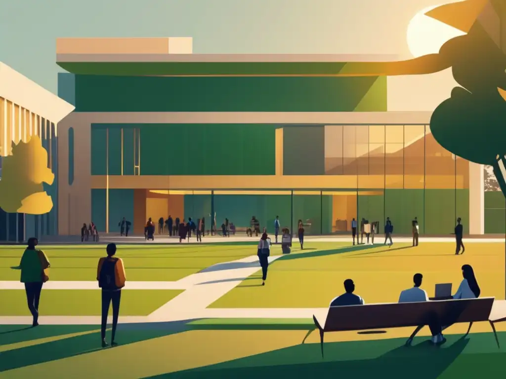 Campus universitario moderno al atardecer Campus universitario al atardecer: importancia del análisis de datos en admisiones universitarias