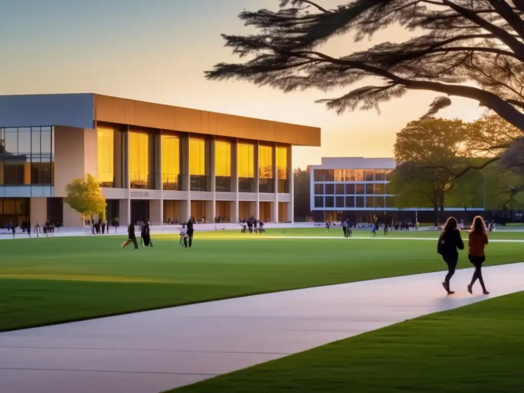 Campus universitario al atardecer Campus universitario al atardecer reflejando la importancia de la inteligencia artificial en admisiones universitarias