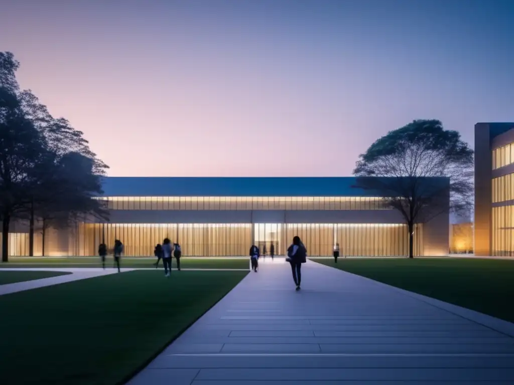 Campus universitario iluminado al atardecer Campus universitario al atardecer: privacidad y seguridad estudiantil