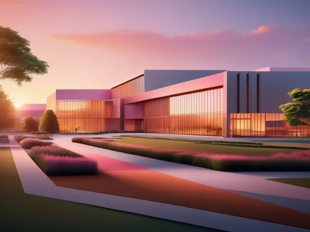 Universidad moderna al atardecer Campus universitario al atardecer, proceso admisiones personalizado