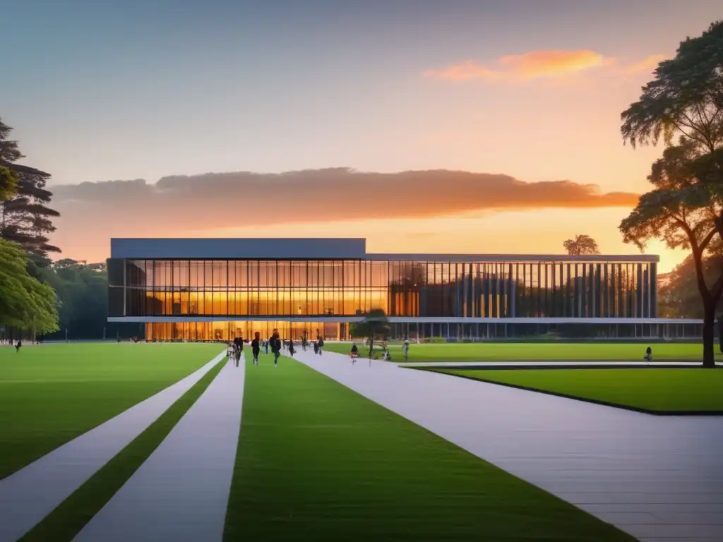 Universidad moderna al atardecer Campus universitario al atardecer: Admisión universitaria: carreras garantizadas