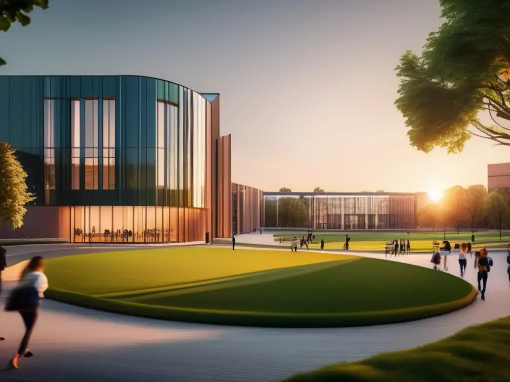 Campus universitario europeo minimalista al atardecer Campus universitario europeo minimalista al atardecer - Financiamiento de estudios universitarios en Europa