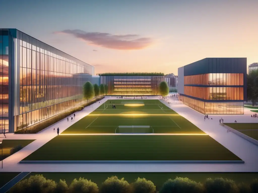 Universidad europea en atardecer Campus universitario europeo moderno al atardecer: beneficios de cursos preuniversitarios en Europa