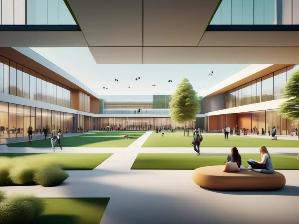 Universidad moderna y vibrante con arquitectura contemporánea Campus universitario moderno con arquitectura contemporánea, espacios verdes y vida estudiantil vibrante - Beneficios de las becas universitarias