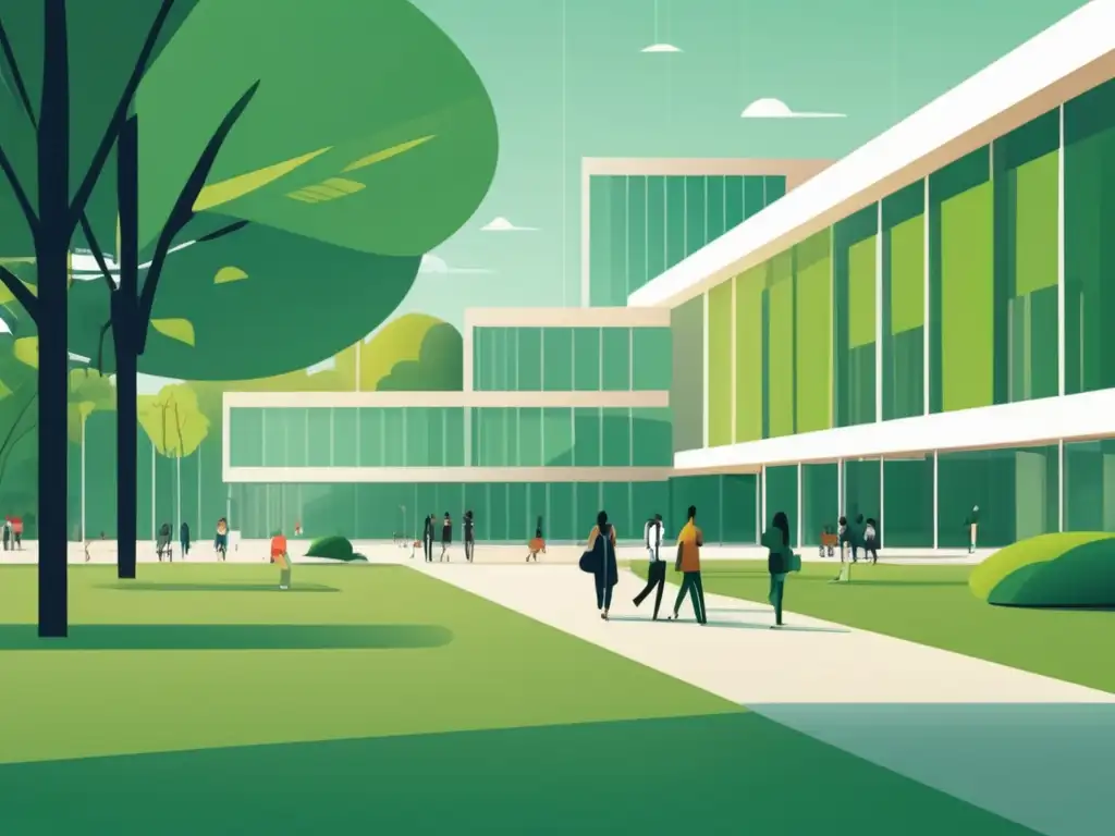 Universidad moderna con arquitectura contemporánea Campus universitario moderno con arquitectura contemporánea y estudiantes en conversación - Errores fatales admisiones universitarias