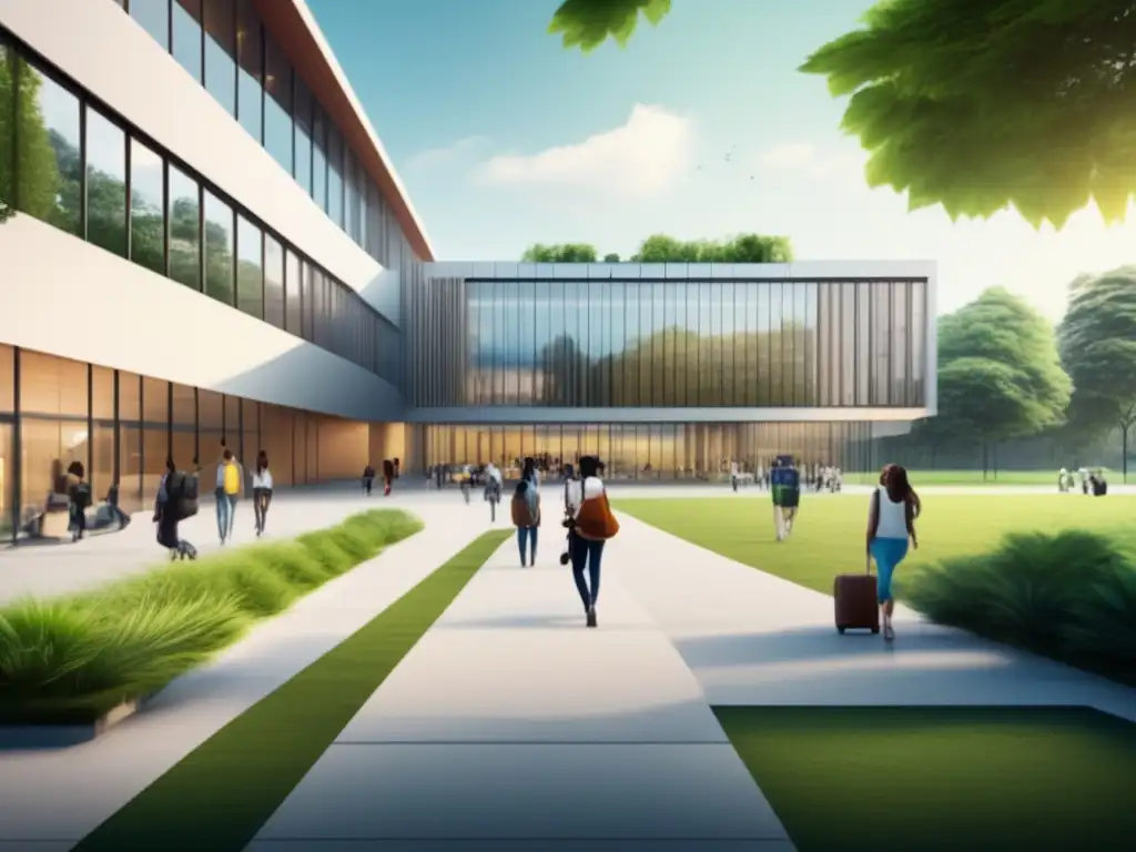 Campus universitario moderno con diseño arquitectónico elegante Campus universitario moderno con arquitectura elegante y estrategias de redes sociales para admisiones universitarias